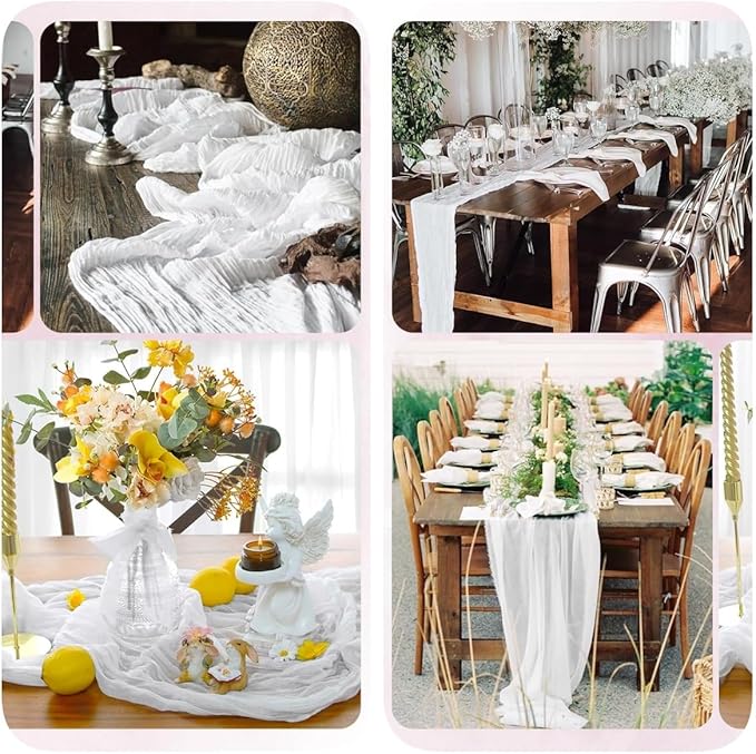 6 Pack White Cheesecloth Table Runner 23x120 inch Rustic Boho Gauze Table - Image 6