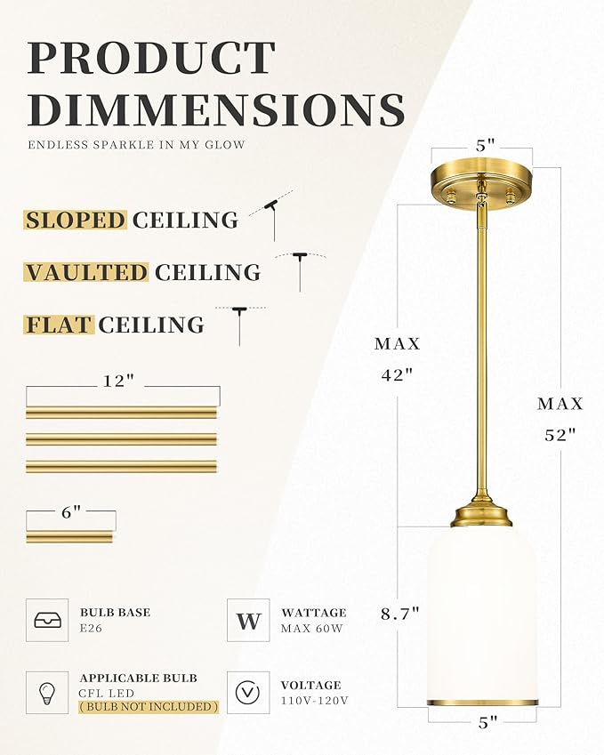 LIROUVET 2 Pack Pendant Lights, Vintage Hanging Lamp, Brushed Gold Pendant - Image 4