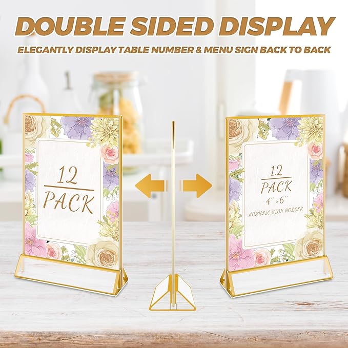 12 Pack Gold Acrylic Sign Holder 4x6 Picture Frame, Double Sided Gold Table - Image 3