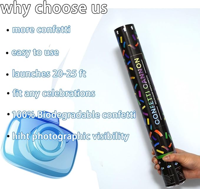 16 Inch Biodegradable Confetti Cannon Party Poppers Party Supplies, Air Powered - Image 3