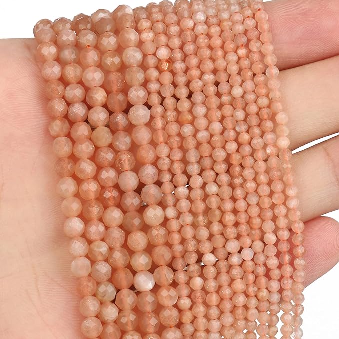 Song Xi 120pcs 3mm Natural Sunstone Gemstone Beads Faceted Round Loose Stone - Image 3