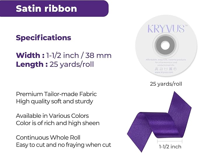 Purple Satin Ribbon 1-1/2 inch X Continuous 25 Yards, Single Face Polyester - Image 3