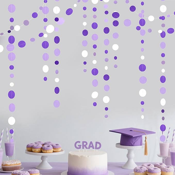 46 Ft Purple and White Circle Dots Garland Lavender Hanging Paper Polka Dot - Image 3