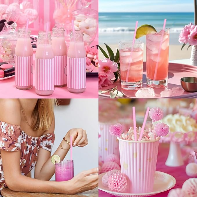 Solid Pink Disposable Paper Drinking Straws 7.75 inch 100 Counts - Image 7