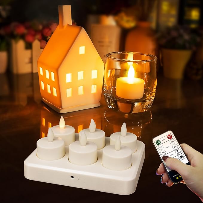 HL Flameless Candles with Remote & Charging Base, LED Votive TeaLights Yellow - Image 4