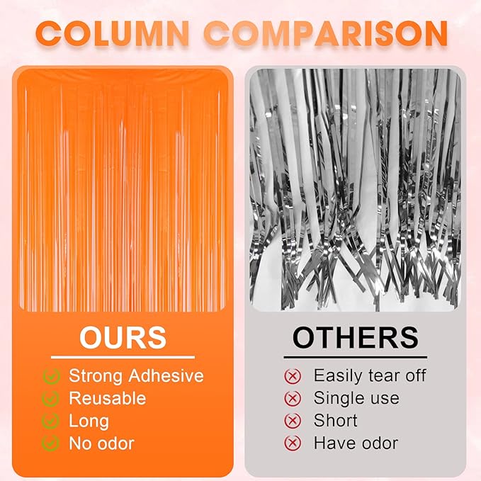 3 Pack 3.3x8.2 Feet Orange Foil Fringe Backdrop Curtains, Tinsel Streamers - Image 5