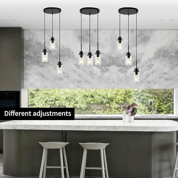 3-Lights Modern Pendant Light Fixtures Black Adjustable Height Ceiling Lights - Image 3