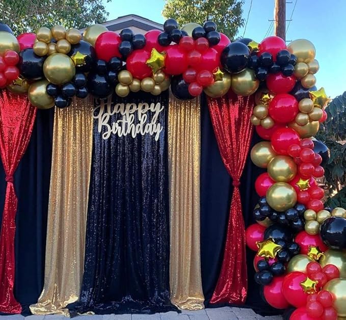 Black Gold Sequin Backdrop Curtain 4 Panels 2FTx8FT Glitter Background Drapes - Image 4