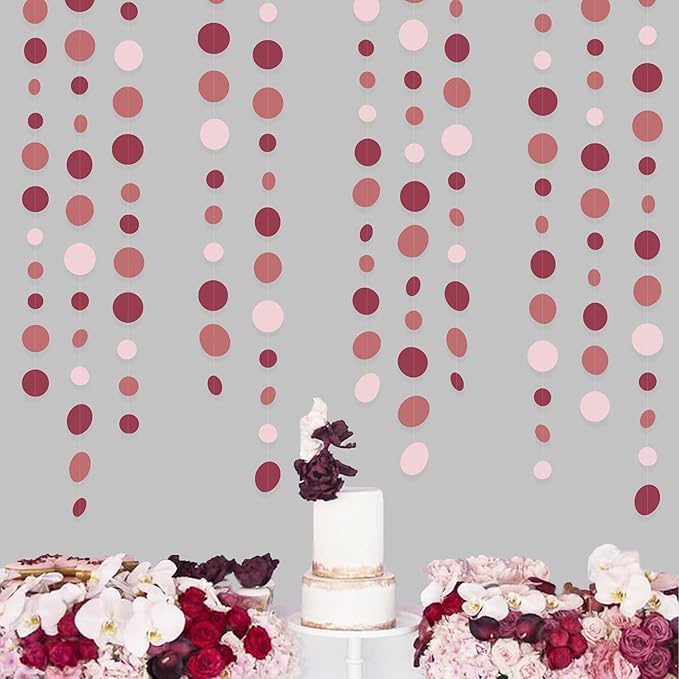 Burgundy Dusty Pink Decorations Circle Dot Garland Maroon Pink Hanging Polka - Image 4