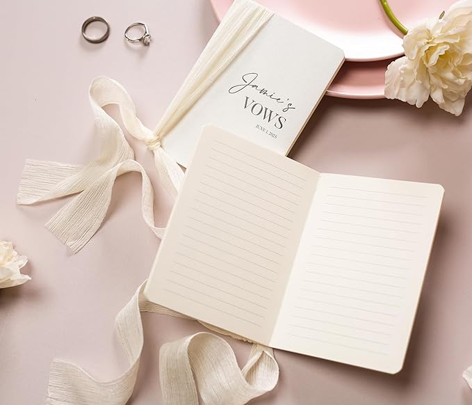 Modern Album Designs Set of Custom Slim White Vow Books w/Ribbon - Image 4