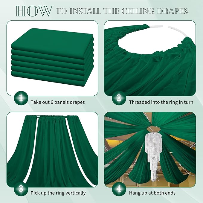 6 Panels Emerald Green Ceiling Drapes - Image 4