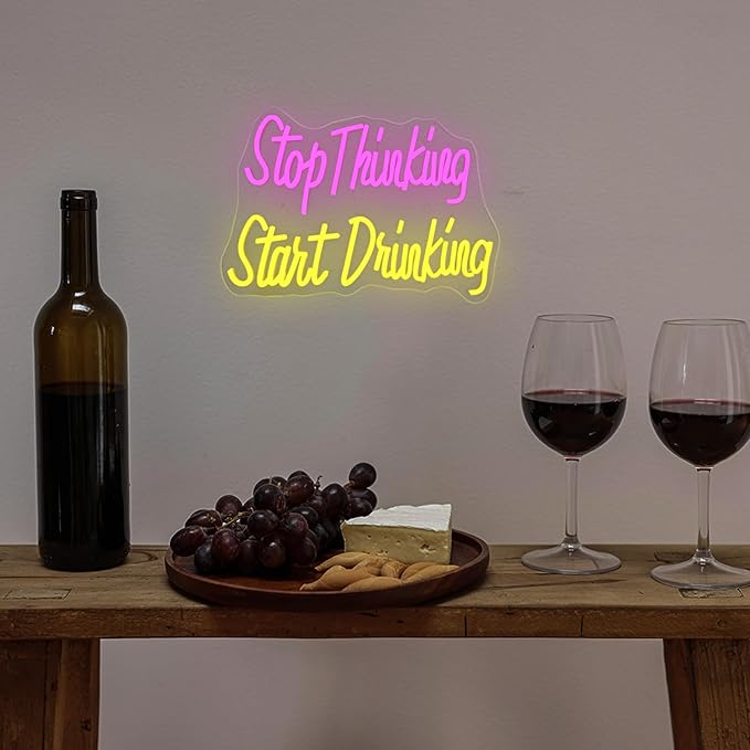 Wanxing LED Neon Sign for Wall Decor, Stop Thinking Start Drinking Neon Light - Image 3