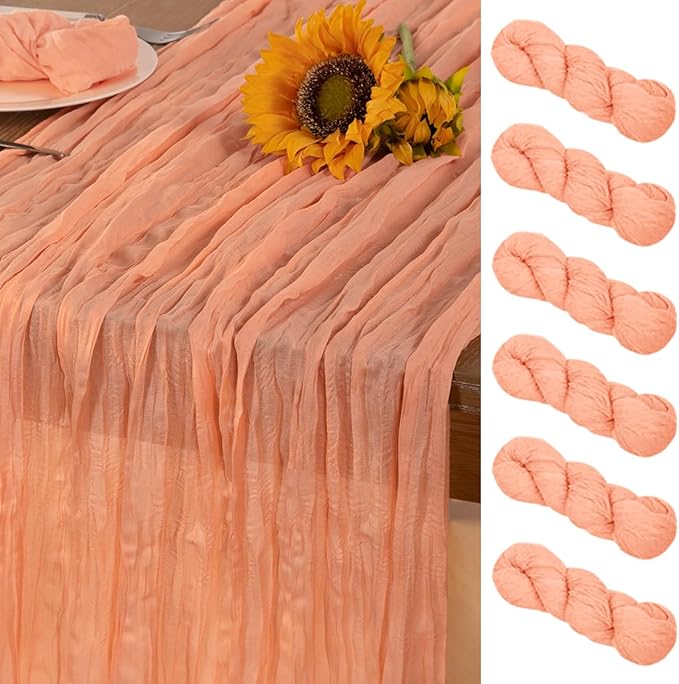 Peach Cheesecloth Table Runner 6 Pack Fall Table Runners Boho Gauze 120 Inches by DeZerlor