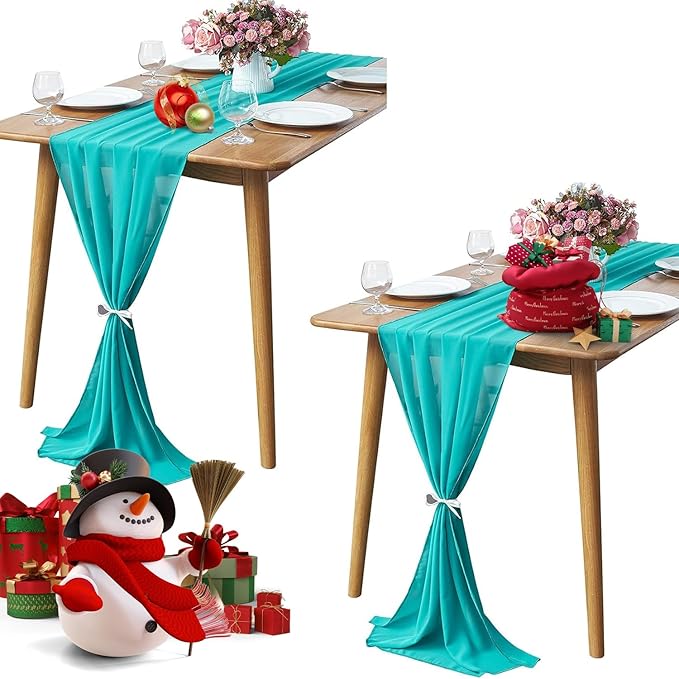 2 Pack 10Ft Turquoise Chiffon Table Runner Sheer 29x120 Inch by Pufogu