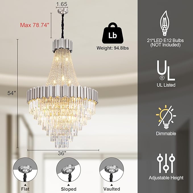 54" Luxury Long Crystal Chandelier - Image 3
