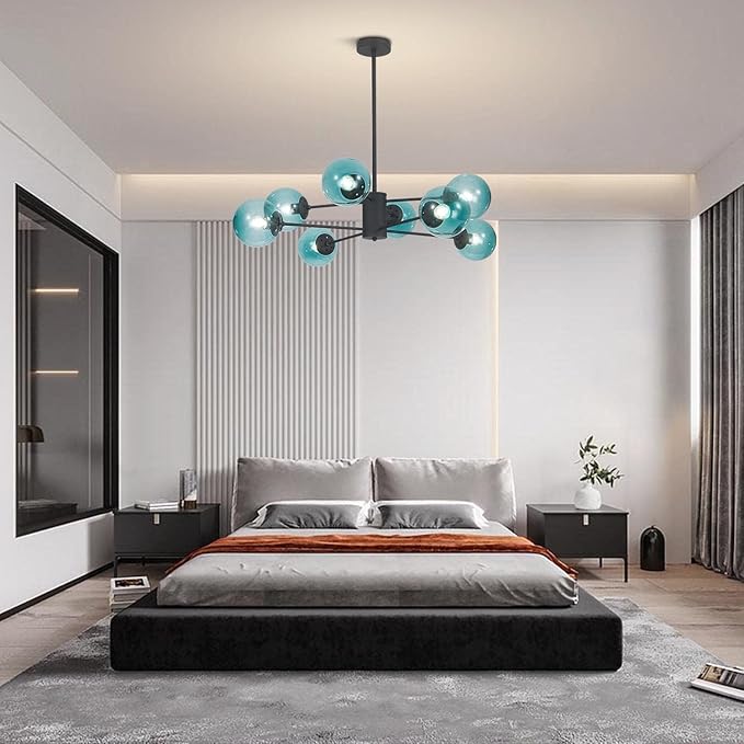KCO Lighting Modern 8-Lights Blue Glass Sputnik Chandelier Mid-Century Matte - Image 9