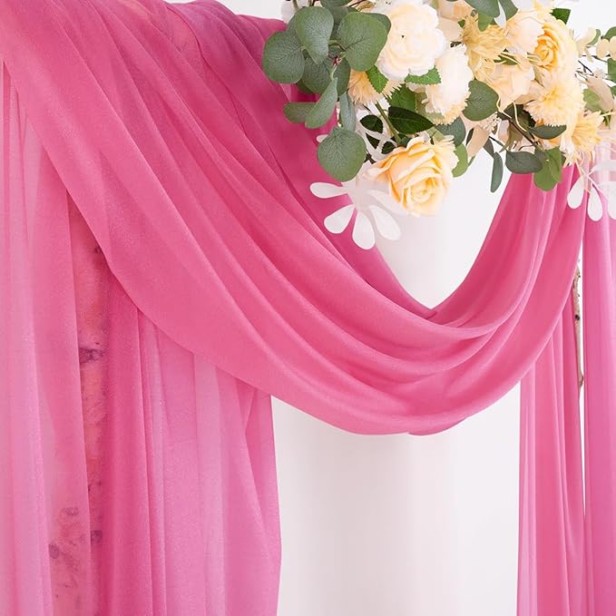 Socomi Wedding Arch Draping Fabric 29" x 20Ft 1 Panel Fuchsia Sheer Outdoor - Image 2