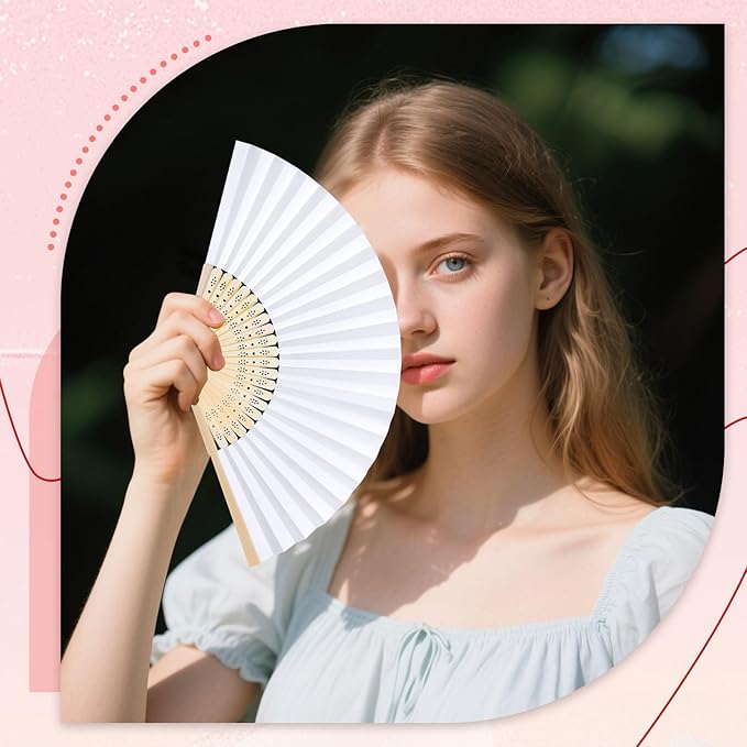 DomeStar 15 Pcs White Paper Fans Handheld – 8.3 Inch Foldable Hand Fan - Image 8