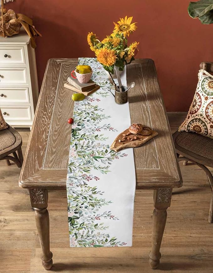 Botanical Eucalyptus Cotton Linen Table Runner - Image 4