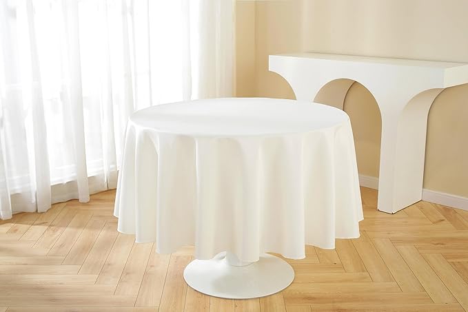 Craft And Party Round Tablecloth, 120 Inch Ivory Tablecloth, Polyester Fabric - Image 6