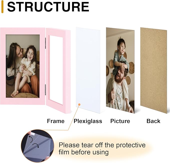 decorUhome Double 8X10 Picture Frame Vertical, Engineered Wood Bifold Photo - Image 3