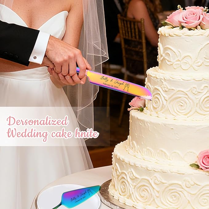 Personalized Wedding Cake Knife and Server Set Stainless Steel Cake Cutter - Image 6