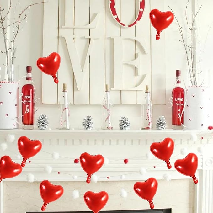 TONIFUL 30Pcs 10 Inch Red Heart Balloons Valentine’s Day Heart Shape Foil Mylar - Image 6
