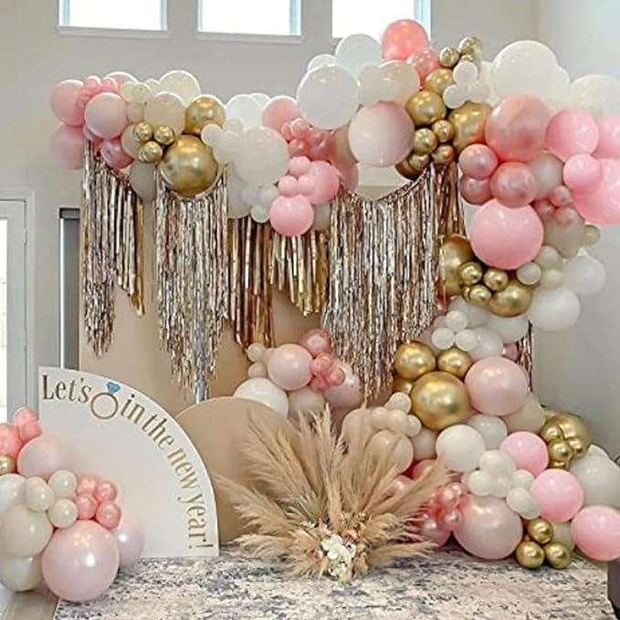 Pink and Gold Balloons, 12 Inch Pink White Metallic Chrome Gold Confetti Pink - Image 8