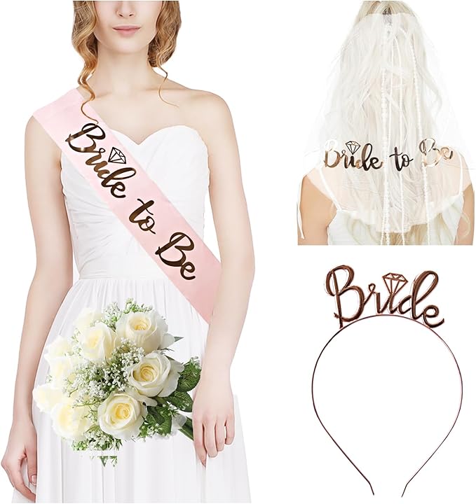 3 Pack Bride to Be Decorations Set, Bride to Be Sash, Bride Headband Tiara by Unknown