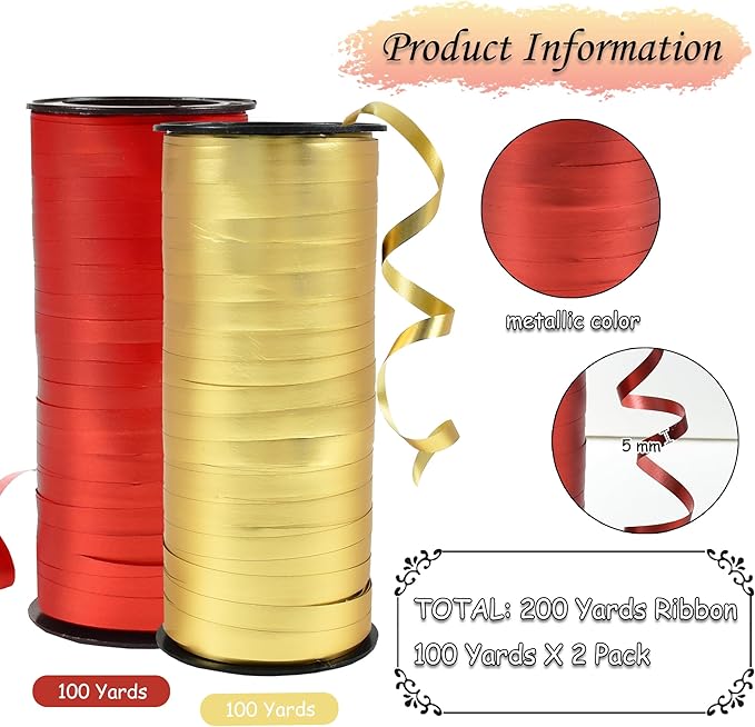 BEISHIDA Red and Gold Curling Ribbons Balloon String Ribbons - Image 2