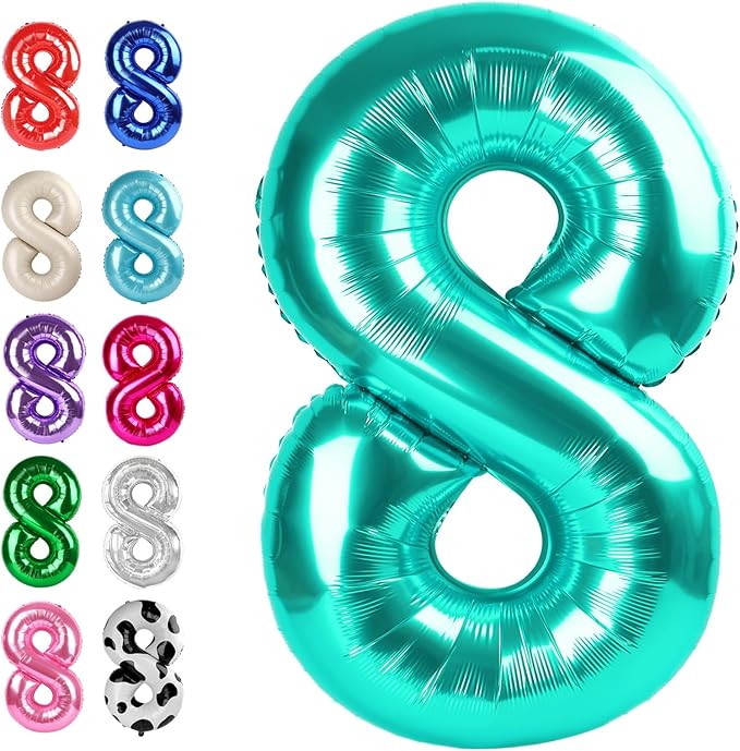 Helium Foil Teal Blue Number 8 Balloon 40 Inch, Mylar Eight Numbers 8 18 28 38 by Upgesy