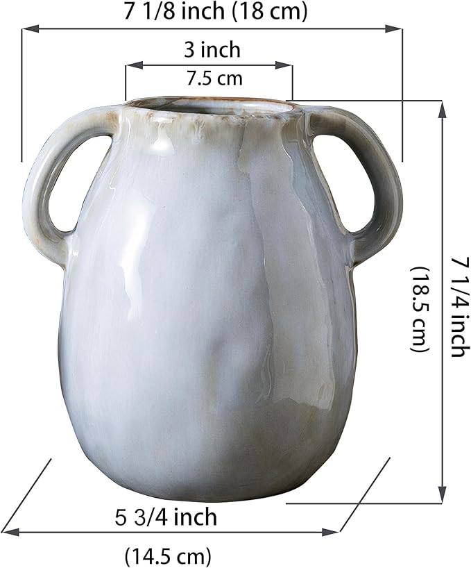 Kimdio Ceramic Vase with 2 Handles, Modern Farmhouse Grey Vase - Image 6