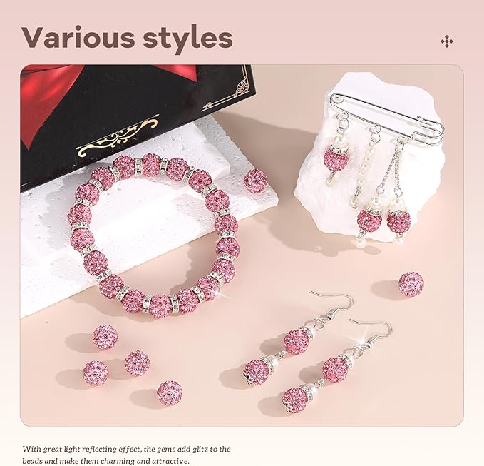 200pcs 10mm Rhinestone Beads for Jewelry Making, Dark Pink Shiny Round Disco - Image 2