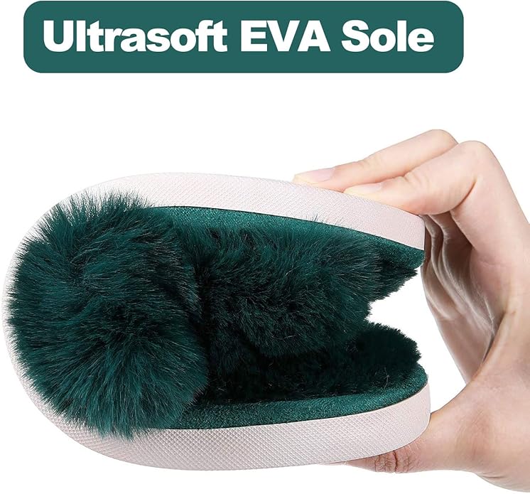 Evshine Women's Fuzzy Slippers Cross Band Memory Foam House Slippers Open Toe - Image 4