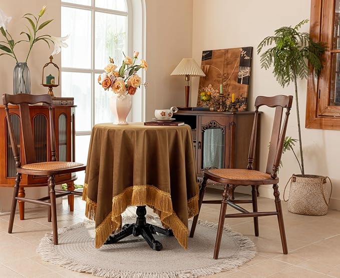 F-CHU Small Square Tablecloth 36 x 36 Inch Velvet Table Cloth Solid Camel Small - Image 6
