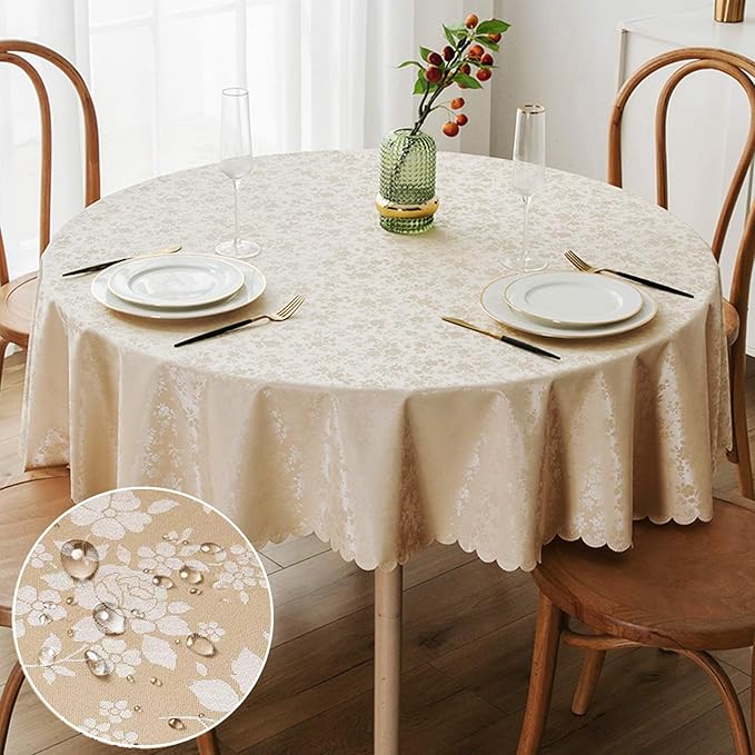 Smiry Round Table Cloth, Waterproof Heavy Duty Vinyl Tablecloths, Wipeable by Smiry