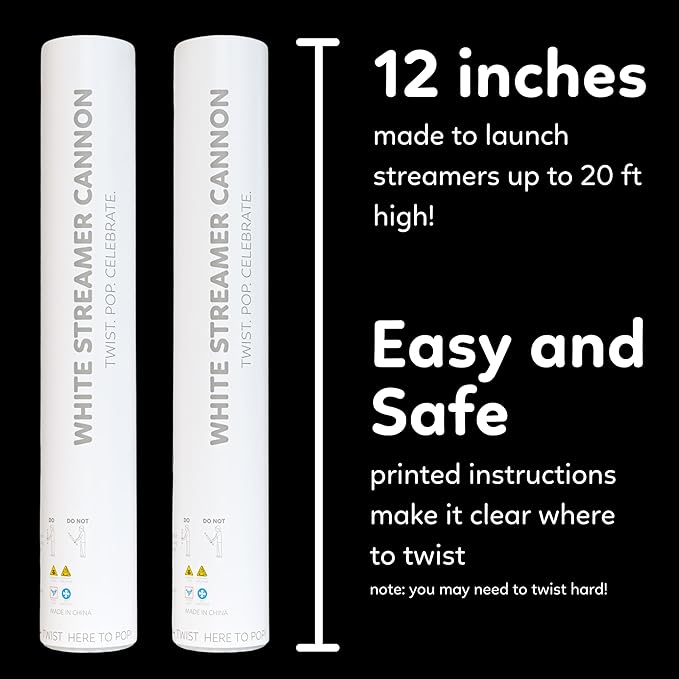 2 Pack Steamer Cannon Confetti Poppers | Biodegradable White Streamers | TUR - Image 5