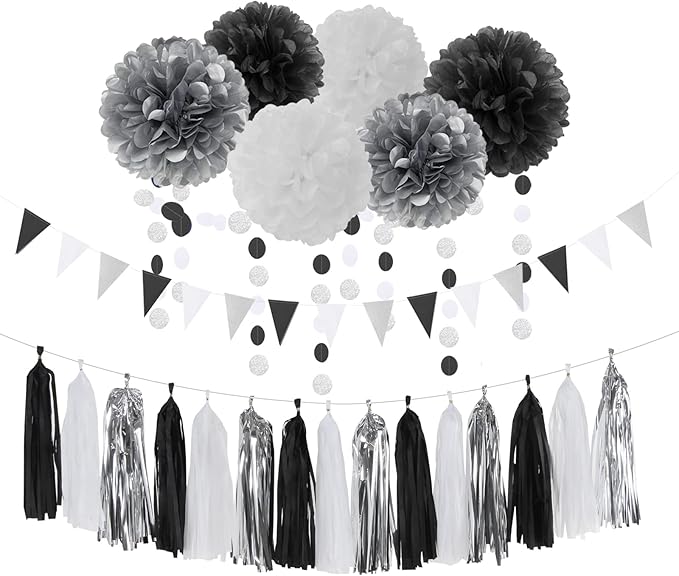 Black White Silver Party-Decorations Streamers by LastingSurprise