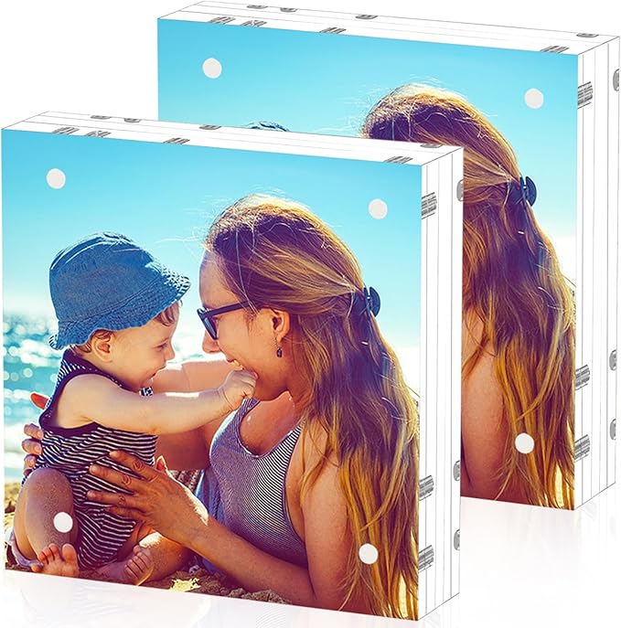 HELPLEX 2 Pack 8x8 Acrylic Picture Frames, 24mm Thicker Square Frameless Clear by HELPLEX