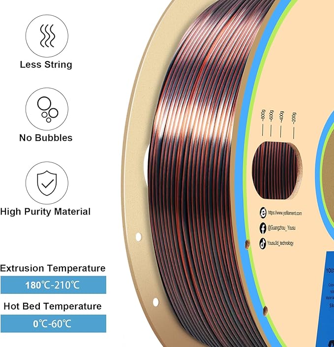YOUSU Silk Dual Color PLA Filament, Coextrusion Filament, Compatible - Image 4