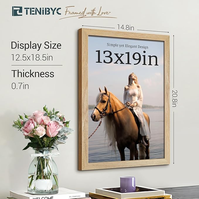 13x19 Picture Frame 4 Pack, Textured Elegant Natural Solid Wood & HD Tempered - Image 2