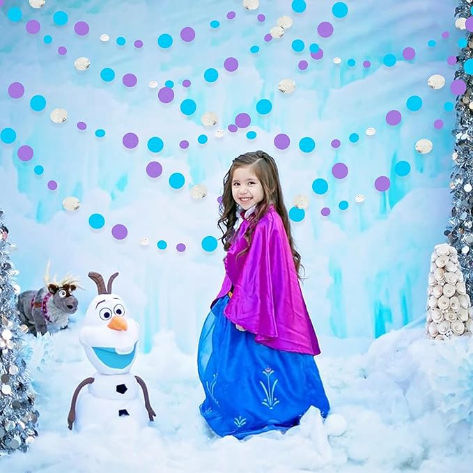 46 Ft Frozen Party Decorations Purple Blue Silver Polka Dots Garlands Hanging - Image 4