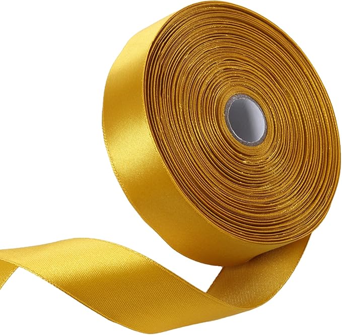 1" x 50 Yards Gold Satin Ribbon Single Faced Fabric Ribbons by Oakarbo