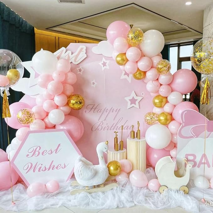 FunHot Pink and Gold Balloons, 12 Inch Metallic Gold Confetti Balloons Helium - Image 6