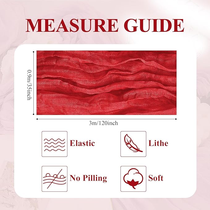 Asee'm 6PCS Fall Table Runner Cheesecloth 10FT Red Boho Gauze Fabric Rustic - Image 2