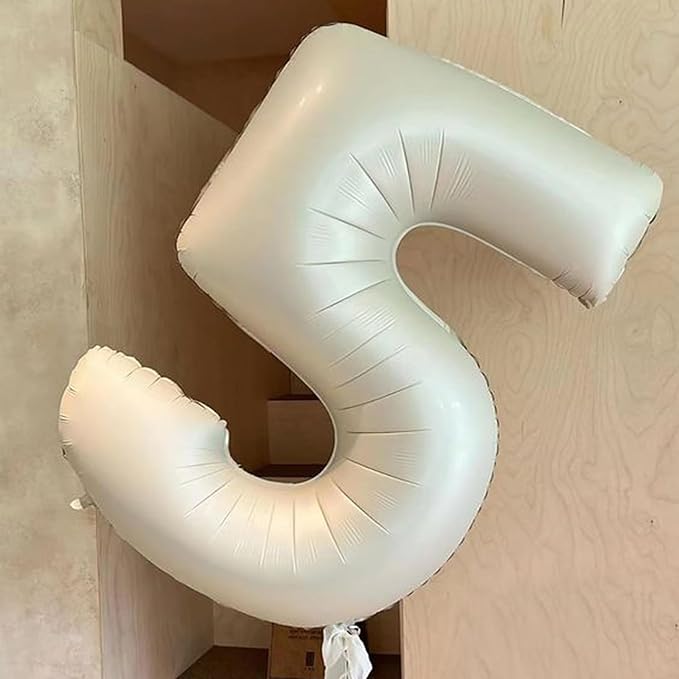 40 Inch Big Cream White Number Balloon Birthday Decoration, Number 5 Helium - Image 4