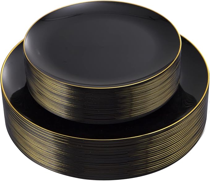 KIRE 60PCS Black Plastic Plates by KIRE