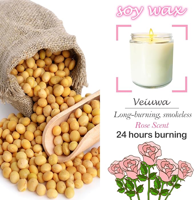12 Pcs 8 Oz Bulk White Soy Candles, Rose Scented Candles Set, Bulk Aromatherapy - Image 3