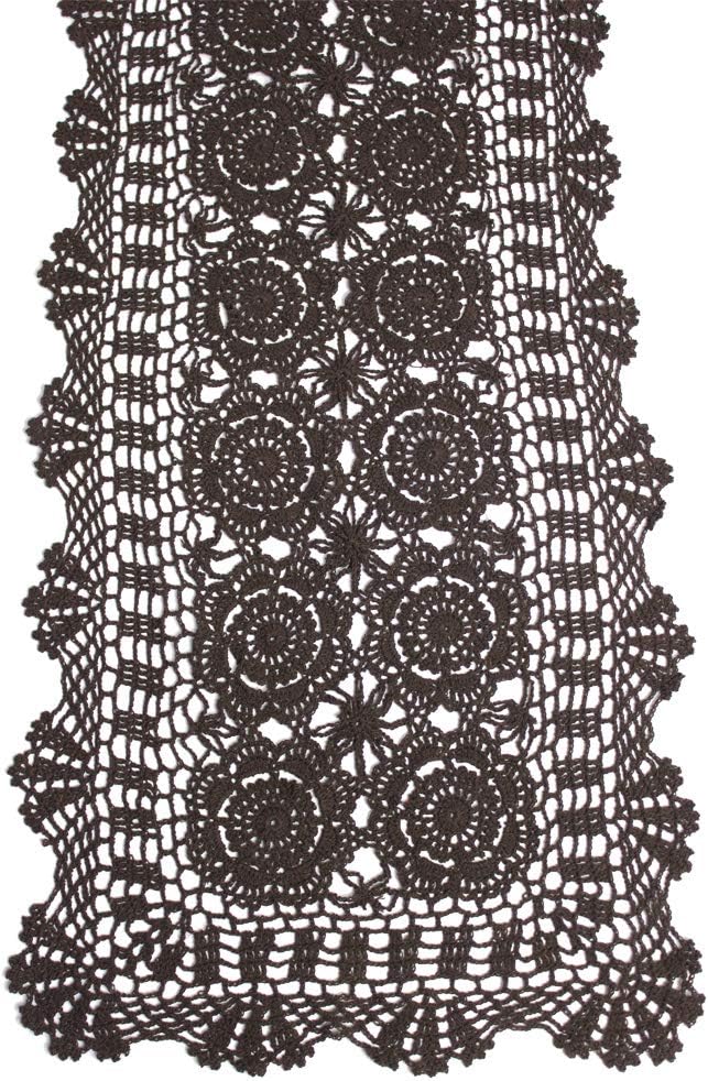 KEPSWET Cotton Handmade Crochet Lace Table Runner Dark Brown Rectangle Coffee by KEPSWET