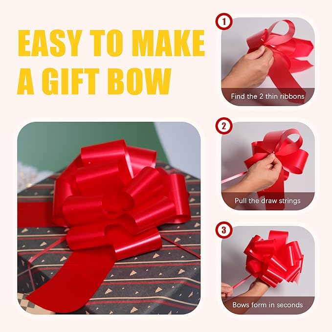 12 PCS 6 Inch Red Pull Bows - Image 8